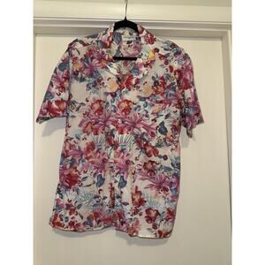 John Henric Sweden Men’s Floral Collared Button Up Shirt Large Short Sleeve